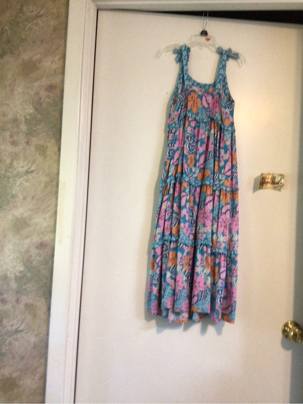 Girls' Blue Floral Maxi Dress with Tie Straps